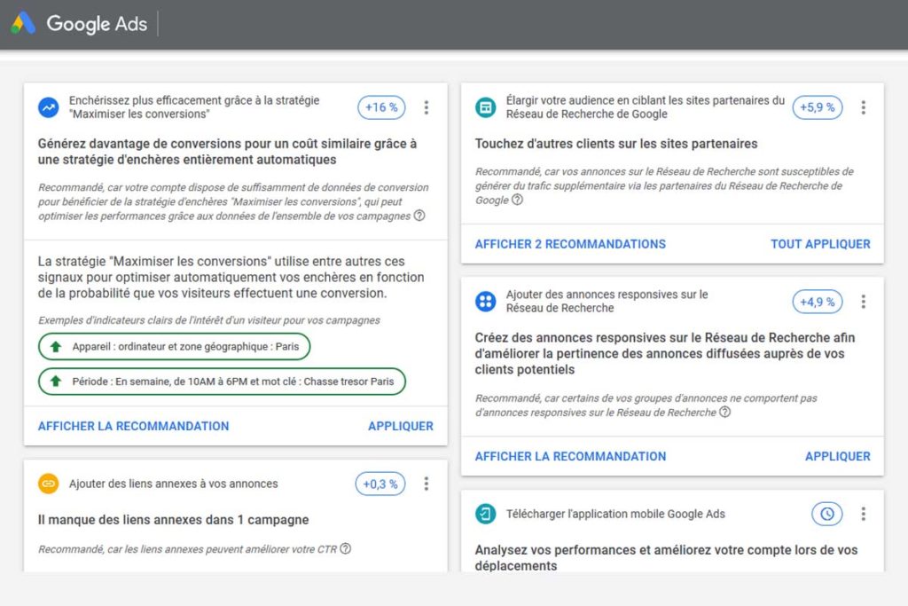 Google Adwords réglages de campagne