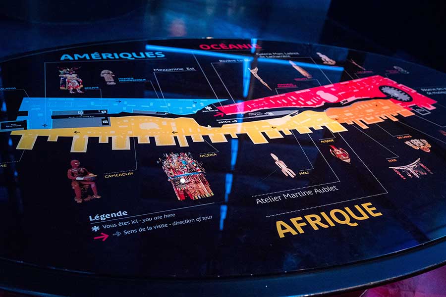 different zones of quai branly and origins of artworks