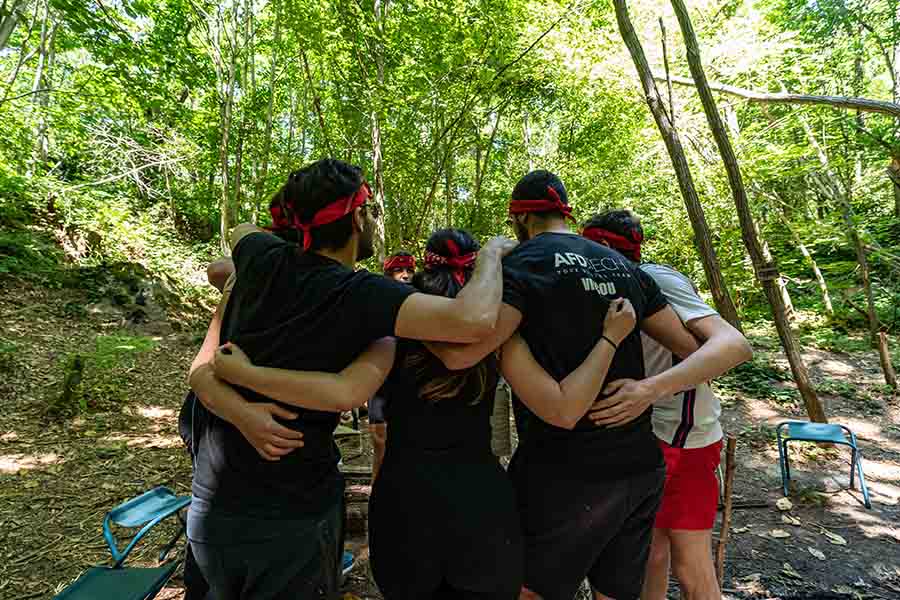 outdoor team building in a forest near Paris
